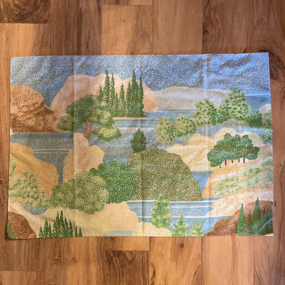 Vintage 1970's Marlborough Island Streams Single Pillowcase Mountain Trees Lake